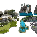 Exquisite Garden Ornaments With Rock Formations Waterfalls Green Plants And Stone Steps