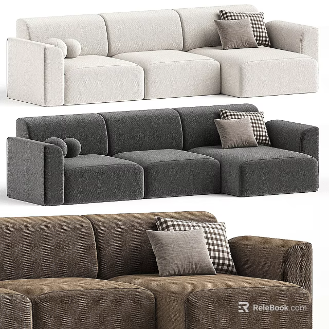 Modern Comfortable Sectional Sofa With Soft Cushions And Multiple Color Options 3d model