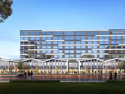 Modern Office Building Exterior Design With Glass Curtain Wall And Commercial Areas 3d model