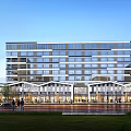 Modern Office Building Exterior Design With Glass Curtain Wall And Commercial Areas