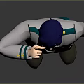3D Human Character with Blue Hair White Coat Red Tie Green Pants Raising Right Hand