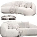 Modern Cream Sectional Sofa With Soft Throw Blanket And Round Decorative Pillows