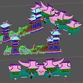 Chinese Traditional Ancient Pagoda And Archway Structures With Curved Eaves And Carved Walls