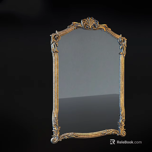 Elegant Mirror With Ornate Gold Frame And Intricate Carving Details 3d model 