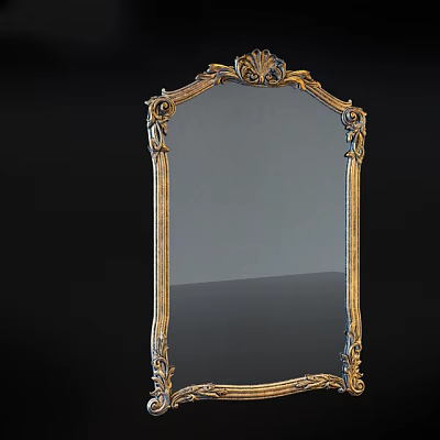 Elegant Mirror With Ornate Gold Frame And Intricate Carving Details 3d model