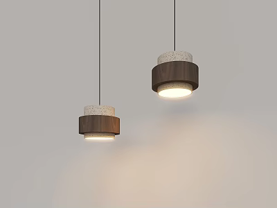 Two Modern Pendant Lights with Wooden and Stone Accents Hanging from Ceiling Illuminating Light Wall 3d model