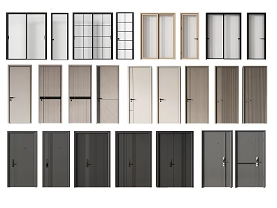 Various Modern Swing Doors Featuring Different Design Styles And Material Options 3d model