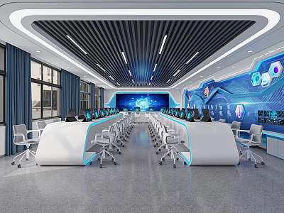 School Modern Technology Control Room Setup With Multiple Display Screens And Equipment 3d model