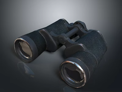 Vintage Black Leather Binoculars With Clear Lenses And Durable Metal Frame 3d model