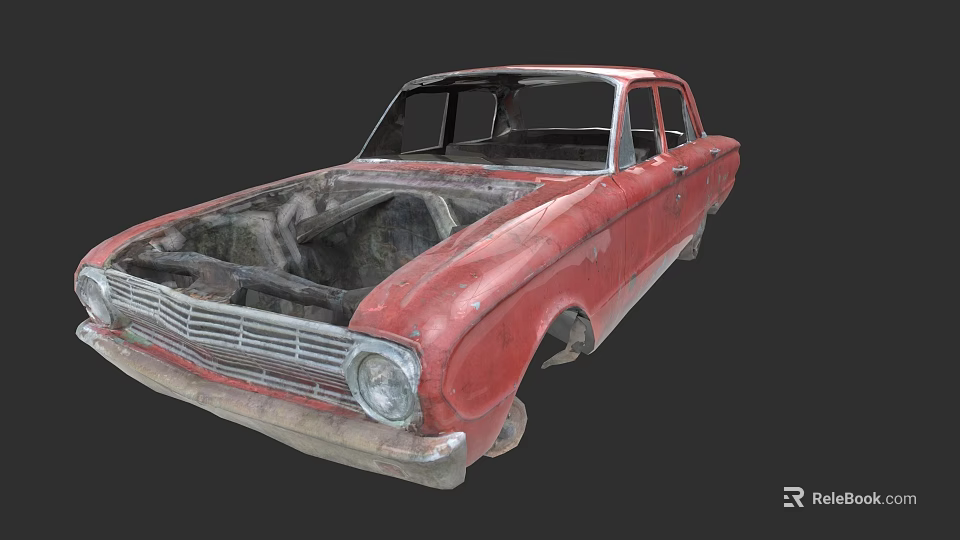 Red Rusty Abandoned Car With Rusted Body No Interior And Broken Windows 3d model 