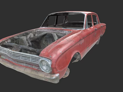 Red Rusty Abandoned Car With Rusted Body No Interior And Broken Windows 3d model
