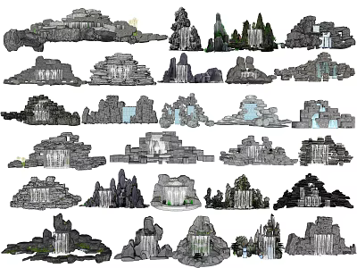 Artistic Garden Ornamental Features With Stacked Stones Mini Waterfalls And Natural Rock Arrangements 3d model