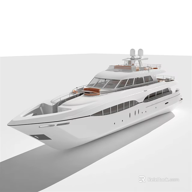 White Luxury Yacht Featuring Sleek Lines And Spacious Upper Deck 3d model 