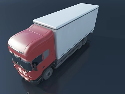 Red Cab Truck With White Cargo Box On Dark Background 3d model