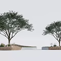 Modern Landscape Tree Pits Design With Trees Wooden Edges Grass And Stones