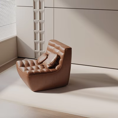 Brown Leather Accent Chair With Tufted Design and Soft Cushions in Modern Interior Space 3d model
