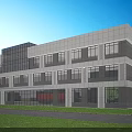 Modern Office Building Exterior With Glass Curtain Wall And Green Lawn Design