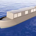 Light Colored River Boat With Windows Floating On Blue Calm Water
