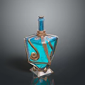 Blue Glass Decorative Bottle With Gold Accents And Geometric Pattern Design