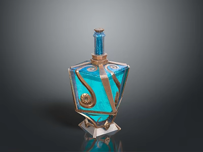 Blue Glass Decorative Bottle With Gold Accents And Geometric Pattern Design 3d model