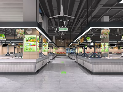 Spacious Supermarket Department Store Interior With Checkout Counters And Advertising Signs 3d model