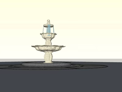 Classical Three Tiered Fountain With Blue Water Flow And Circular Base 3d model