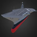 Large Aircraft Carrier With Flight Deck Island Superstructure And Red Hull 3d model