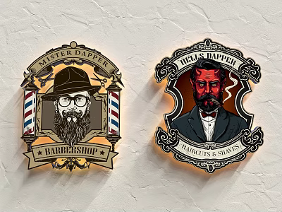 Vintage Barber Shop Logos Featuring Master Barber Bearded Man and Jack the Ripper Red Faced Design 3d model