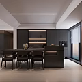 Modern Living Dining Room Interior With Dark Sofa Coffee Table And Wooden TV Wall