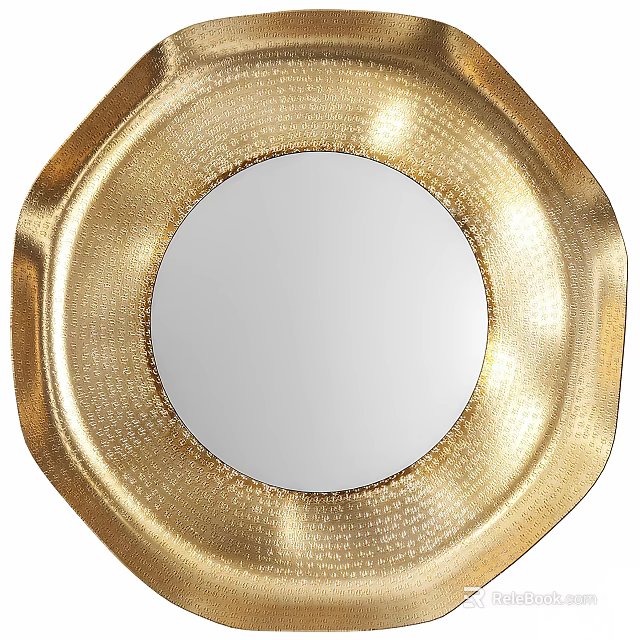 Decorative Octagonal Golden Mirror With Textured Frame For Home Interior 3d model 