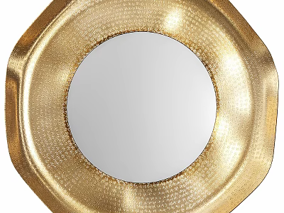 Decorative Octagonal Golden Mirror With Textured Frame For Home Interior 3d model