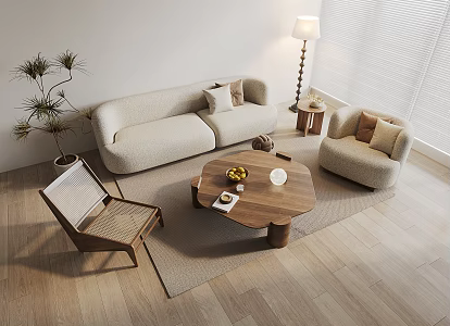 Many people'sofa tea table floor lamp combination 3d model