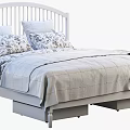 Modern Minimalist Double Bed with White Frame Gray Bedsheets Patterned Pillows and Underbed Storage Drawers 3d model