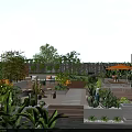 Stunning Garden Landscape With Diverse Plants Outdoor Seating Potted Cacti And Wooden Terrace