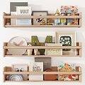 Stylish Home Interior With Wooden Wall Shelves Displaying Books Photo Frames Decorative Items And Plates