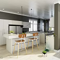 Modern Kitchen Interior With White Cabinets Island And Stainless Steel Appliances