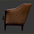 Vintage Style Armchair With Peach Upholstery Wooden Arms And Floral Striped Seat Cushion
