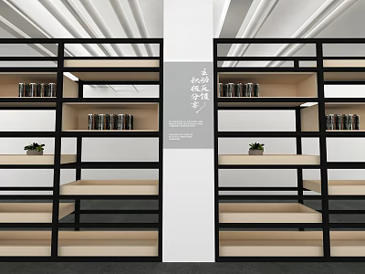 Modern Display Shelves With Black Metal Frames Beige Wooden Layers And Small Plants Cans 3d model
