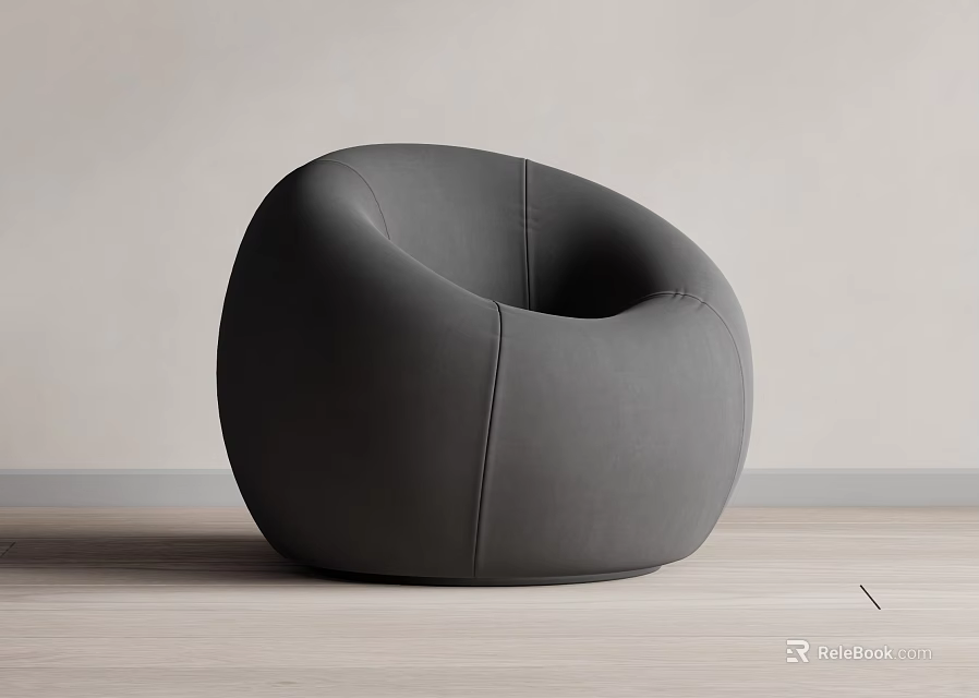 Modern Gray Rounded Single Seater Sofa For Minimalist Living Room Interior 3d model 