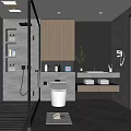 Modern Bathroom Interior With Glass Shower Wooden Cabinets Marble Countertop Smart Toilet And Mirror