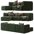 Modern Green Modular Sectional Sofa With Pillows And Throw Blanket 3d model