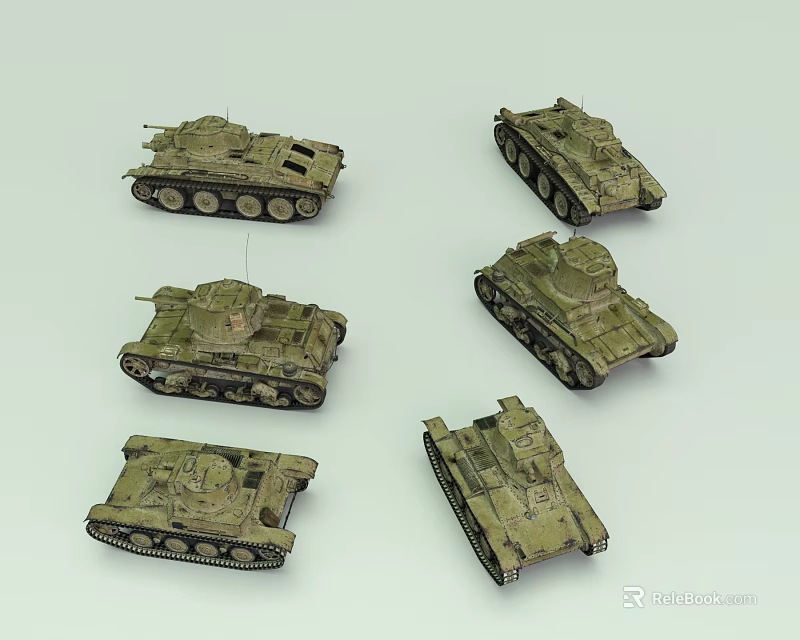 Six Green Military Tank Models With Detailed Features For 3d model