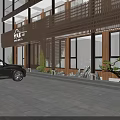 Modern Homestay Building With Multi Storey Wooden Glass Facade And Trees Green Shrubs