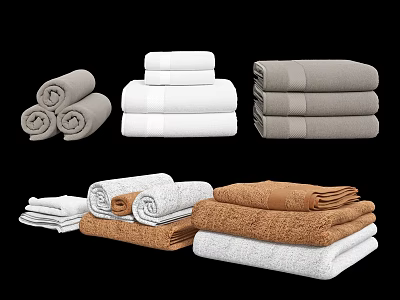 Bathroom Cabinet Shelf with Folded and Rolled White Gray Brown Towels for Bathroom Storage 3d model