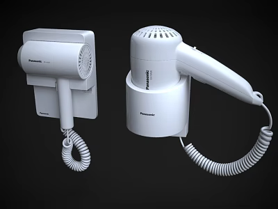 White Panasonic Wall Mounted And Handheld Hair Dryers As Daily Electrical Appliances 3d model