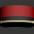 Red Black Military Style Cap Featuring Gold Trim and Shiny Black Brim