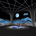 Stunning Stage Design With Starry Sky Background Blue Moon And Mountain Decorations