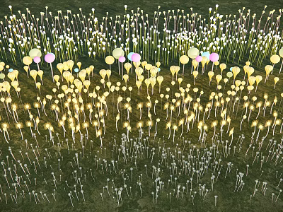 Colorful Outdoor Lights Illuminating Grassy Area With Yellow And Pink Glow 3d model
