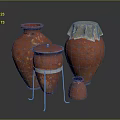 Decorative Red Pottery Jars With Lid Various Sizes And Metal Stand