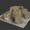 Natural Tree Stump With Exposed Roots And Green Moss On 3d model